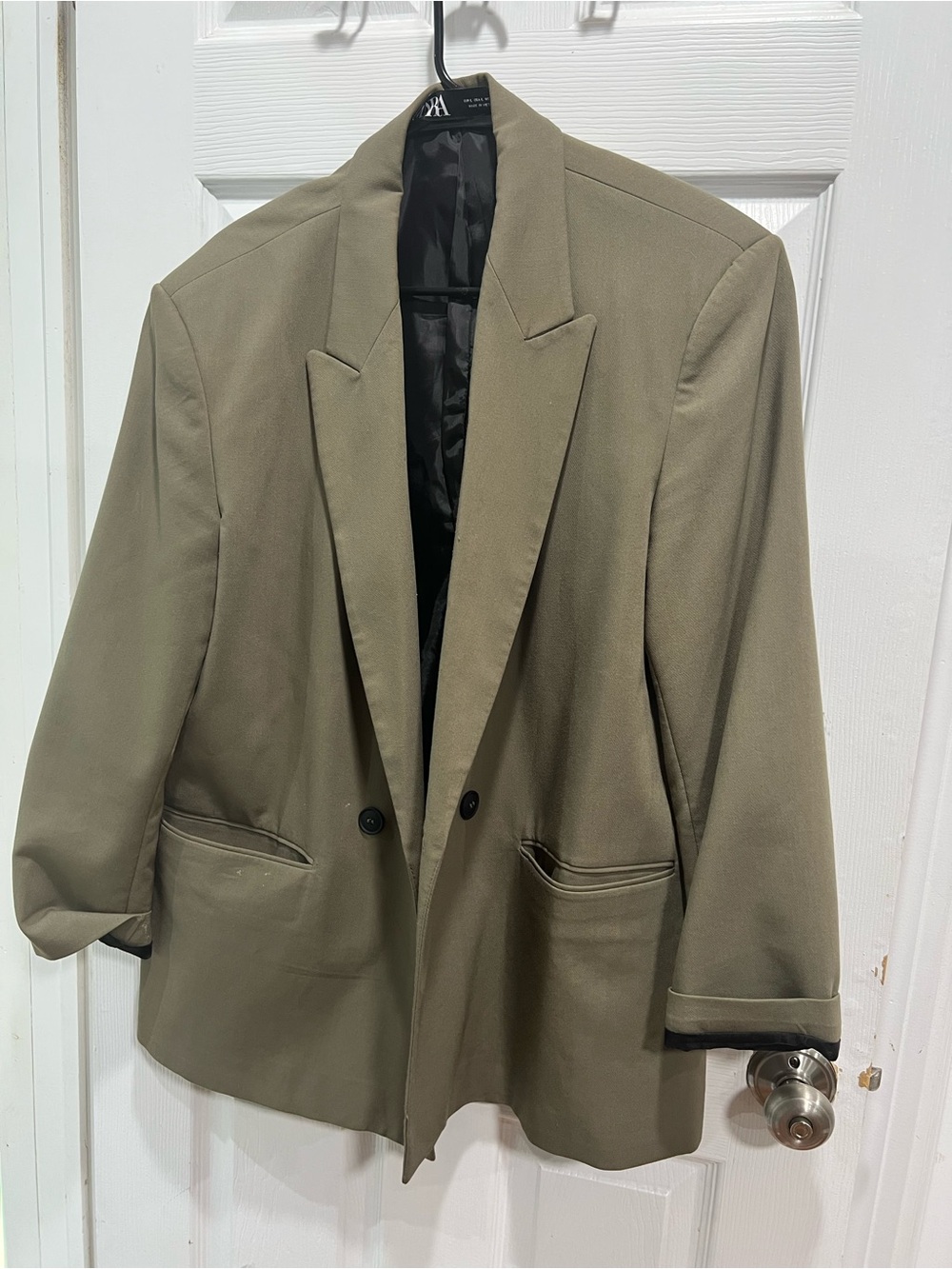 Zara Olive Green Double-Button Blazer